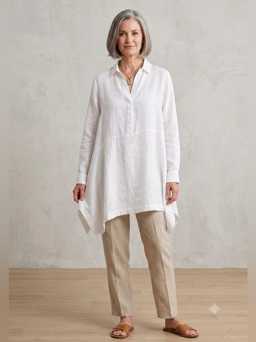 J. Jill White Linen asymmetrical Casual Button-Down Shirt, Women’s Size Small
